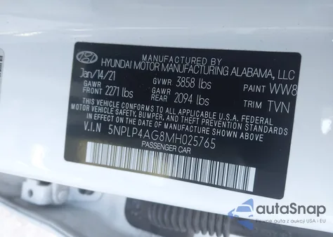 2021 Hyundai Elantra Limited from USA, damaged, VIN 5NPLP4AG8MH025765